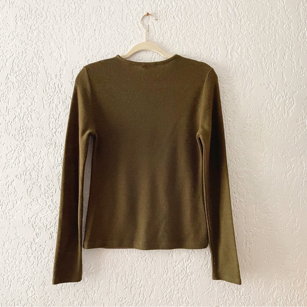 Vince Wool Blend T-Shirt Top Long Sleeve Crewneck Knit Layering Pullover Green - Picture 4 of 8